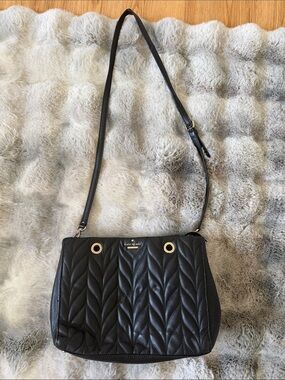 kate spade Black Quilted Leather Shoulder Bag with Gold Accents